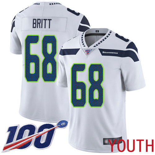 Seattle Seahawks Limited White Youth Justin Britt Road Jersey NFL Football #68 100th Season Vapor Untouchable->youth nfl jersey->Youth Jersey